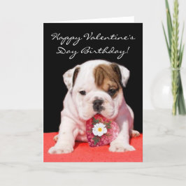 Cartão De Festividades Happy Valentine's Day Birthday bulldog puppy card