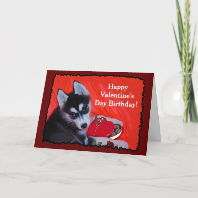 Cartão De Festividades Happy Valentine's Day Birthday Husky greeting card (Frente)