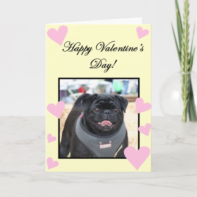 Cartão De Festividades Happy Valentine's Day Black Pug greeting card (Frente)