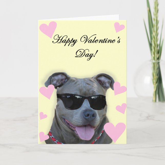 Cartão De Festividades Happy Valentine's Day Blue pitbull with glasses (Frente)