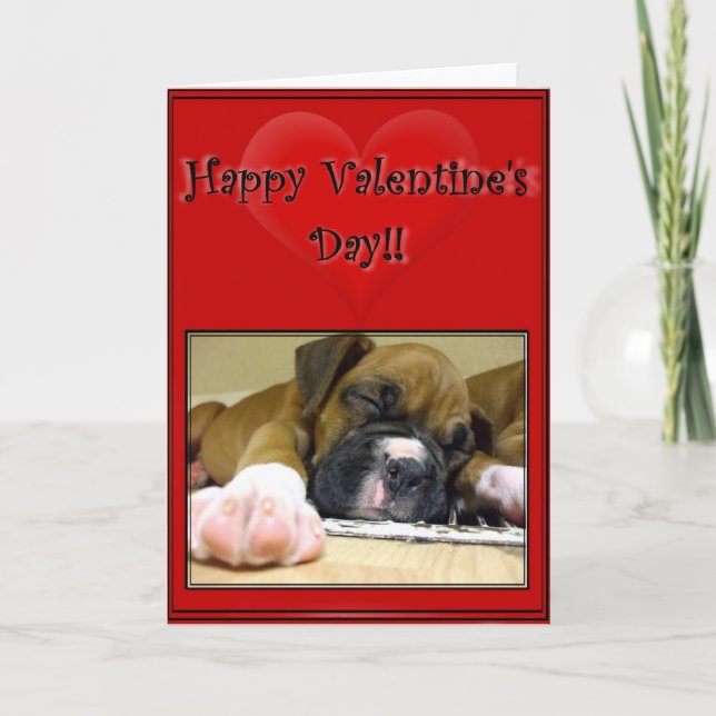 Cartão De Festividades Happy Valentine's Day Boxer puppy (Frente)