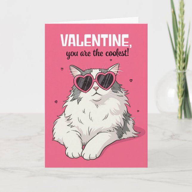 Cartão De Festividades Happy Valentines Day Cat in Heart Glasses (Frente)