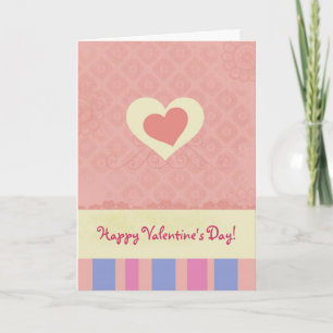 Cartão De Festividades Happy Valentine's Day Coral Pink Heart Stripes