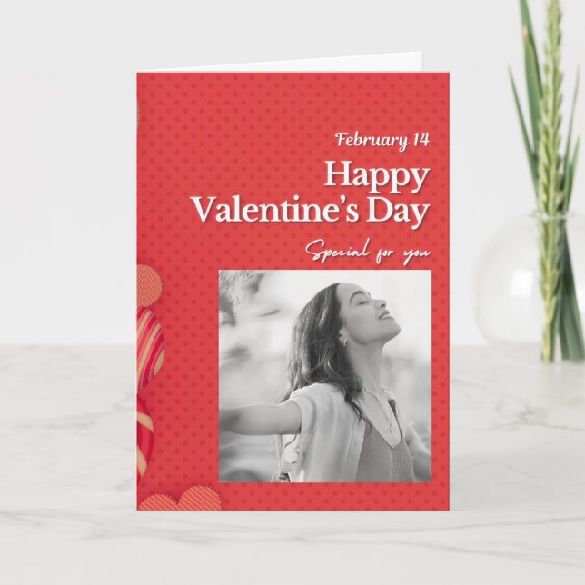 Cartão De Festividades Happy valentine's day Custom Photo Red Hearts (Frente)