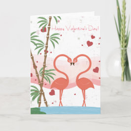Cartão De Festividades Happy Valentine's Day Cute Flamingo Hearts Bamboo