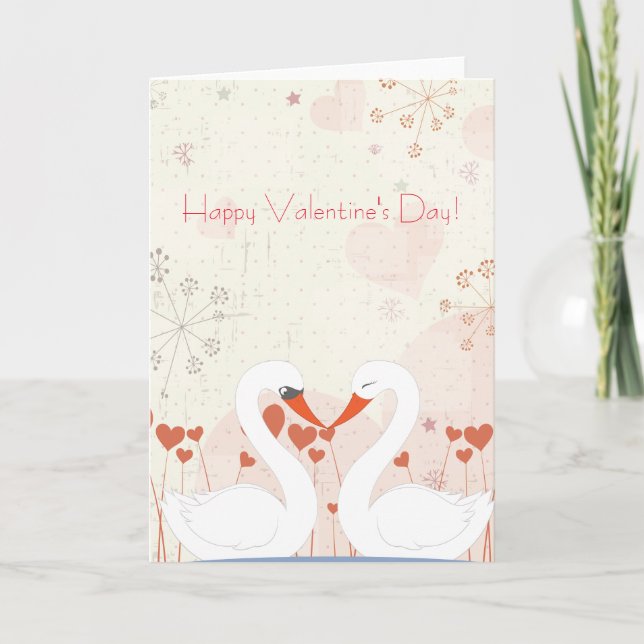 Cartão De Festividades Happy Valentine's Day Cute Romantic Swans (Frente)