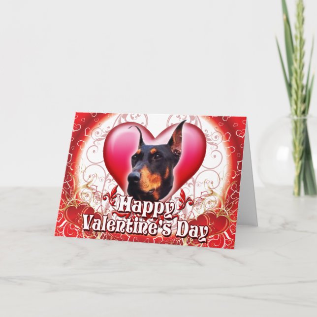 Cartão De Festividades Happy Valentines Day Doberman (Frente)