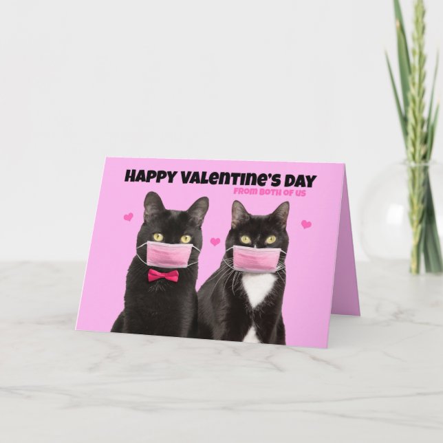 Cartão De Festividades Happy Valentine's Day From Both Cats in Face Masks (Frente)
