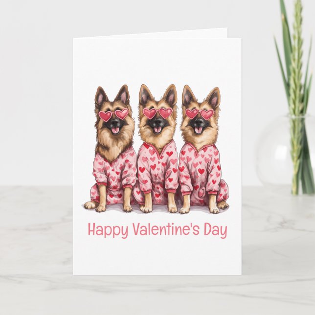 Cartão De Festividades Happy Valentines Day German Shepherd Dogs (Frente)