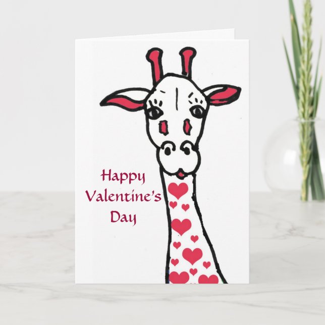 Cartão De Festividades Happy Valentine's Day Giraffe and Hearts Card (Frente)