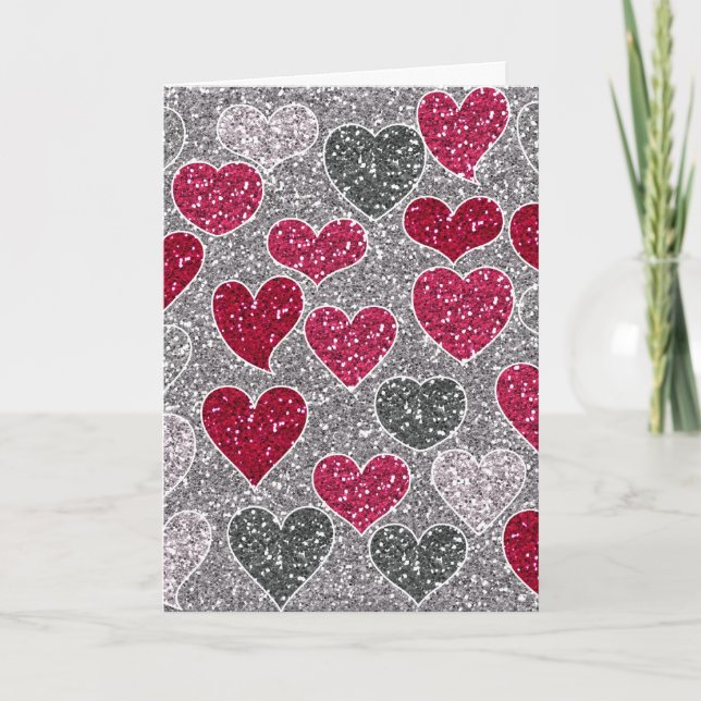 Cartão De Festividades Happy Valentine's Day Glitter Love Bling Hearts (Frente)