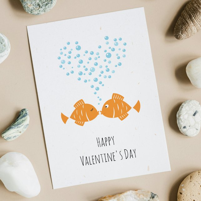 Cartão De Festividades Happy Valentine's Day Golden Fishes Love Heart (Criador carregado)