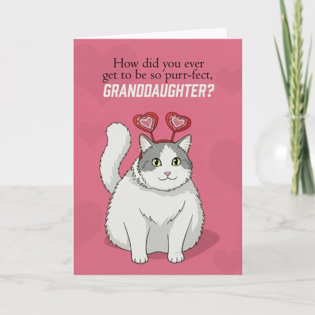 Cartão De Festividades Happy Valentines Day Granddaughter Cute Cat  (Frente)