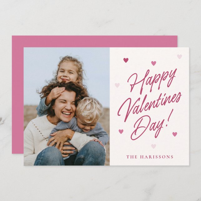 Cartão De Festividades Happy Valentines Day Heart family Photo Card (Frente/Verso)