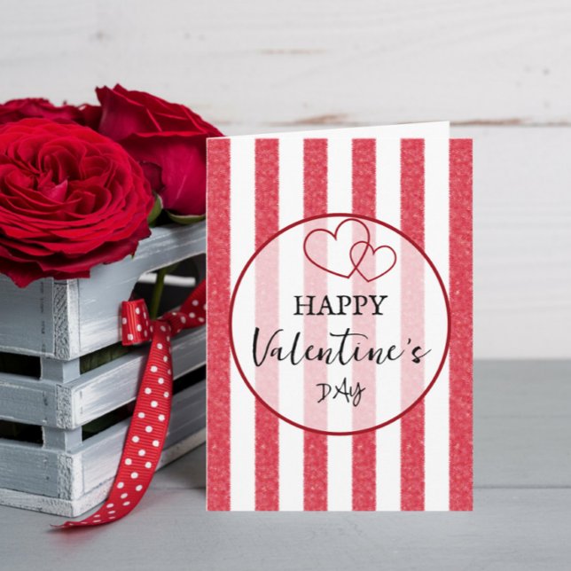 Cartão De Festividades Happy Valentine's Day Heart Stripes Folded (Criador carregado)