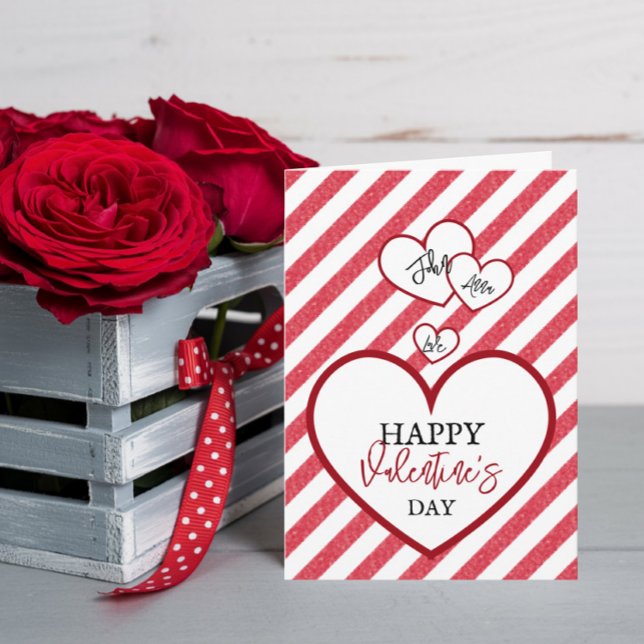 Cartão De Festividades Happy Valentine's Day Hearts Chalk Stripes Folded (Criador carregado)