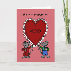 Cartão De Festividades Happy Valentine's day mice for godparents