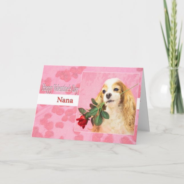 Cartão De Festividades Happy Valentine's Day Nana With Dog And Rose (Frente)