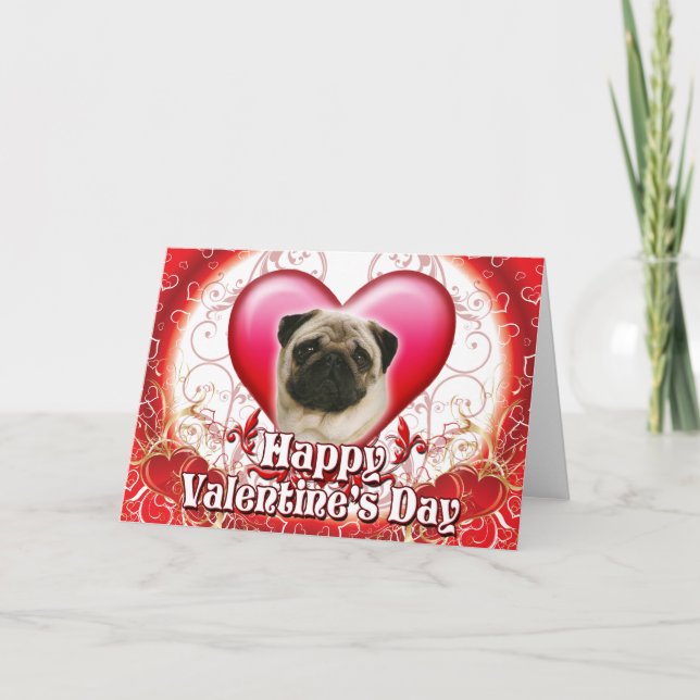 Cartão De Festividades Happy Valentines Day Pug (Frente)