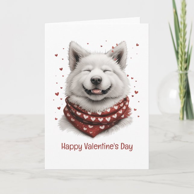 Cartão De Festividades Happy Valentines Day Samoyed Dog (Frente)