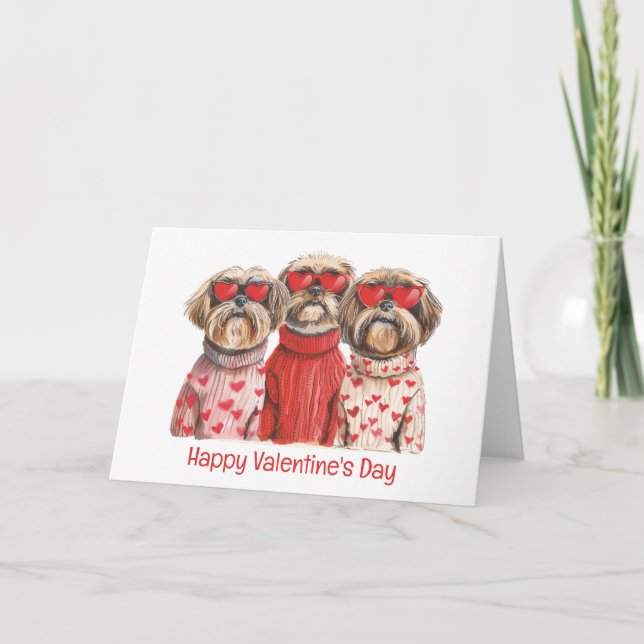 Cartão De Festividades Happy Valentines Day Shih Tzu Dogs (Frente)