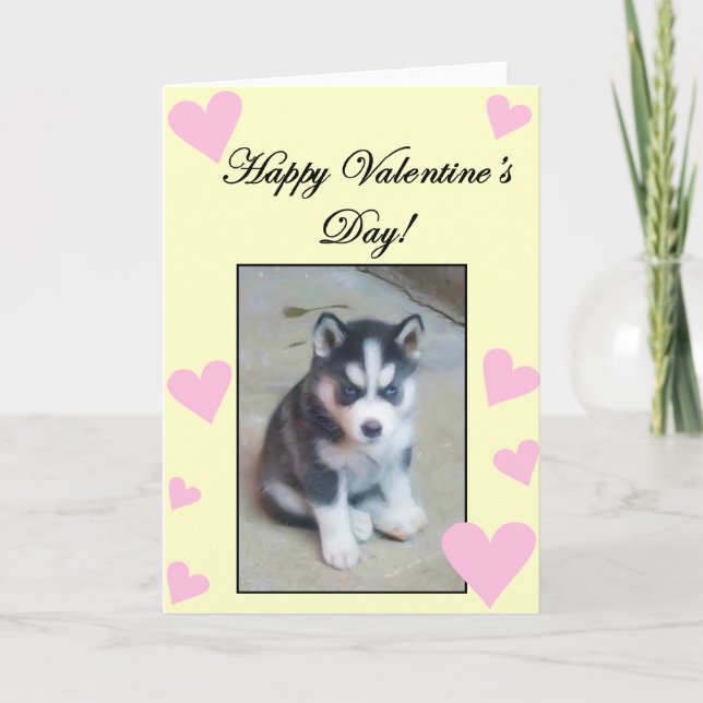 Cartão De Festividades Happy Valentine's Day Siberian Husky Puppy card (Frente)