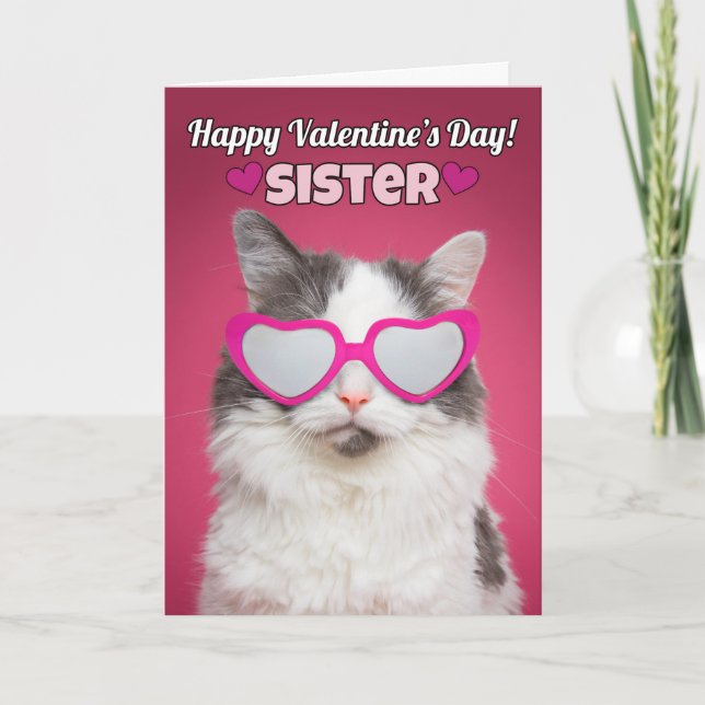 Cartão De Festividades Happy Valentine's Day Sister Cute Cat (Frente)