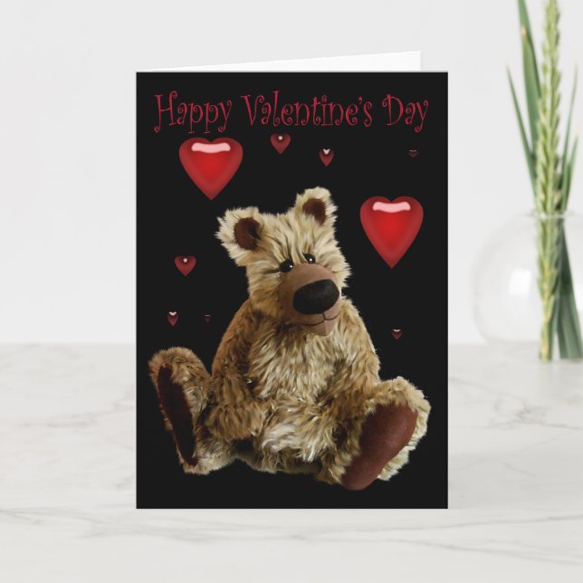 Cartão De Festividades Happy Valentines Day Teddy Bear with Hearts (Frente)