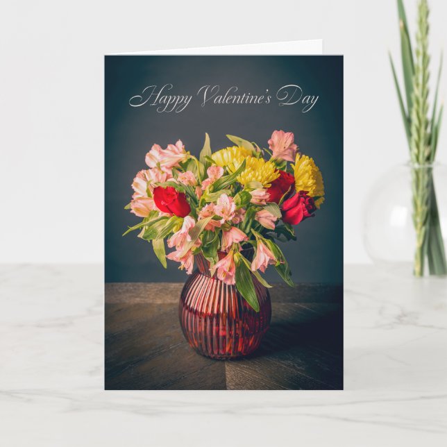 Cartão De Festividades Happy Valentines Day Vase of Flowers General (Frente)