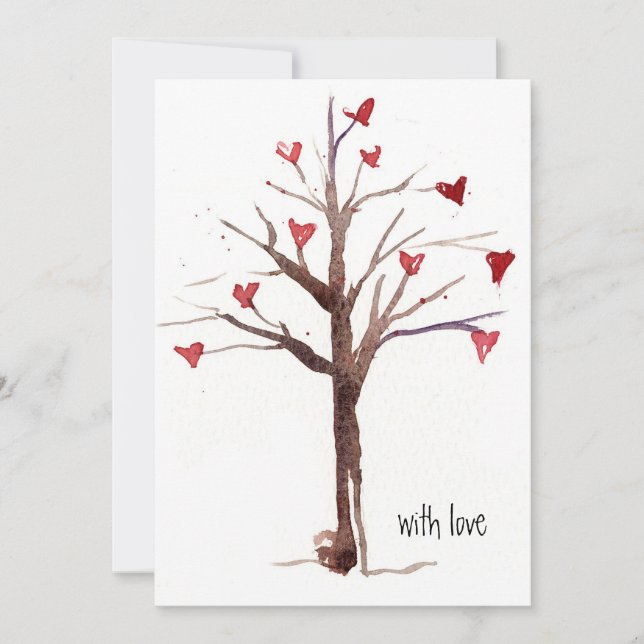 Cartão De Festividades Happy Valentine's Day with Love Red Heart Tree (Frente)