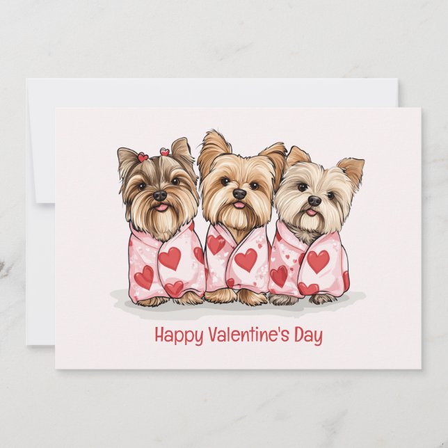 Cartão De Festividades Happy Valentines Day Yorkshire Terrier Dogs (Frente)