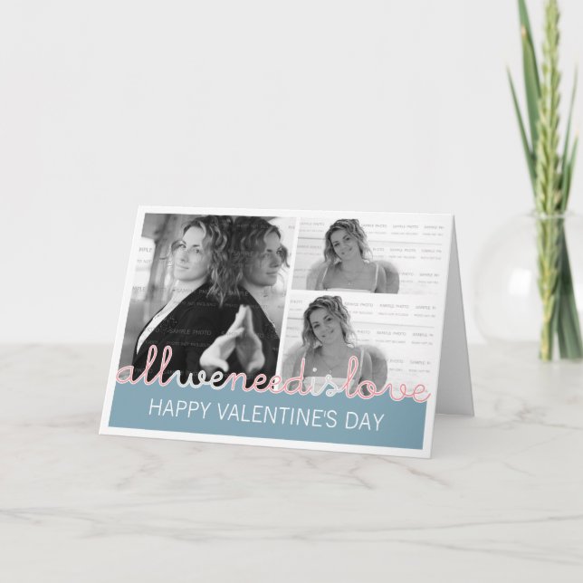 Cartão De Festividades Happy Valentines Photo Greeting Card | 3 Images (Frente)