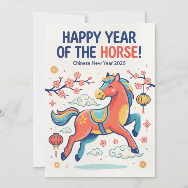 Cartão De Festividades Happy Year of the Horse 2026 - Chinese New Year (Frente)