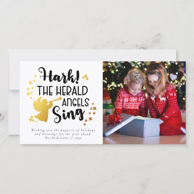 Cartão De Festividades Hark the Herald Angels Sing Gold Foil (Frente)