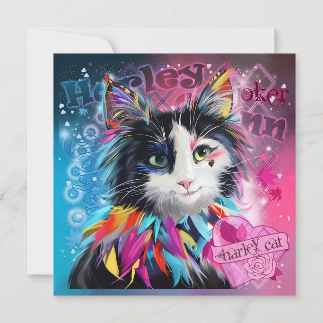 Cartão De Festividades Harley Quinn o Cat (Frente)