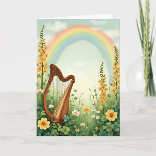 Cartão De Festividades Harpa e Flores Dia de São Patrício