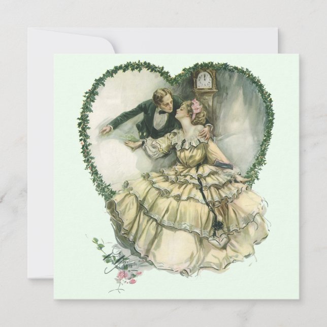 Cartão De Festividades Harrison Fisher Antigo, Noiva e Noivo de Natal (Frente)