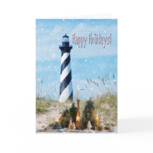 Hatteras Lighthouse Beach Christmas - Holiday Card