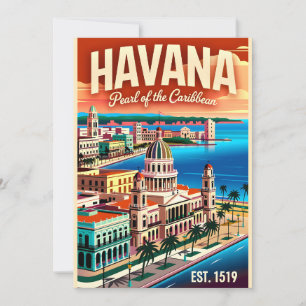 Cartão De Festividades Havana Antiga Cuba Pérola do Caribe Retro