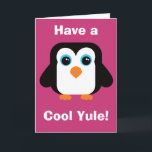 Cartão De Festividades Have a Cool Yule Penguin Christmas Card<br><div class="desc">This bright and colorful Christmas card features an illustration of an adorably cute cartoon penguin against a bright magenta pink background. The "Have a Cool Yule!" message on the front of this card can easily be customized with your own greeting using the templates fields. Use the template field to customize...</div>