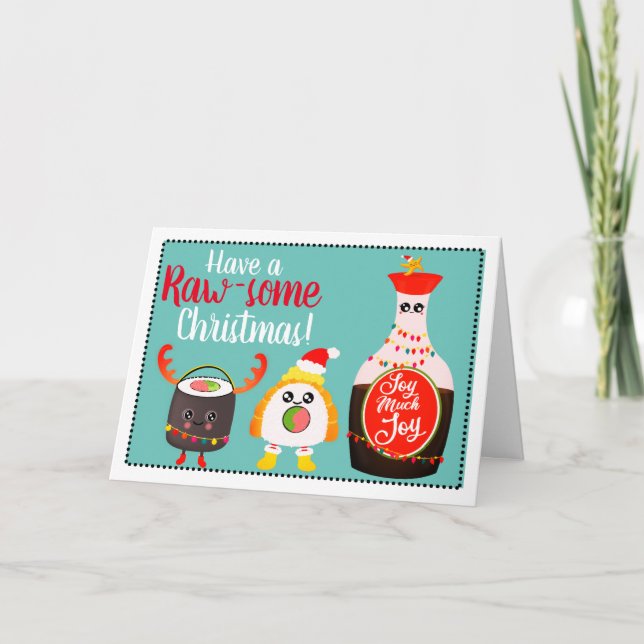 Cartão De Festividades Have a Raw-some Christmas Funny Kawaii Sushi Pun (Frente)