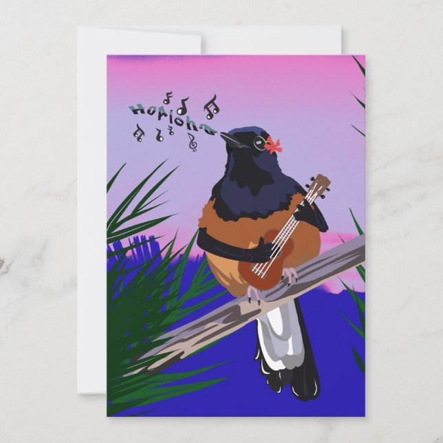 Cartão De Festividades Hawaiai Shama Bird tocando ukulele (Frente)