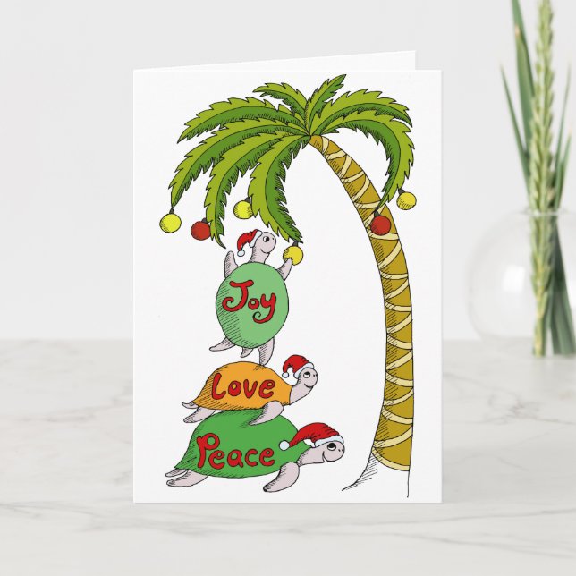 Cartão De Festividades Hawaiian Christmas Turtle Santas (Frente)