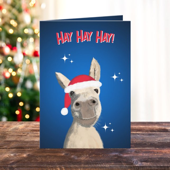 Cartão De Festividades Hay Hay Hay Pun Donkey Santa Hat (Criador carregado)