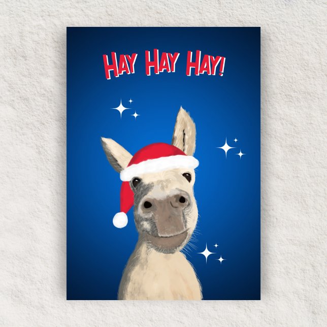 Cartão De Festividades Hay Hay Hay Pun Donkey Santa Hat Natal (Criador carregado)