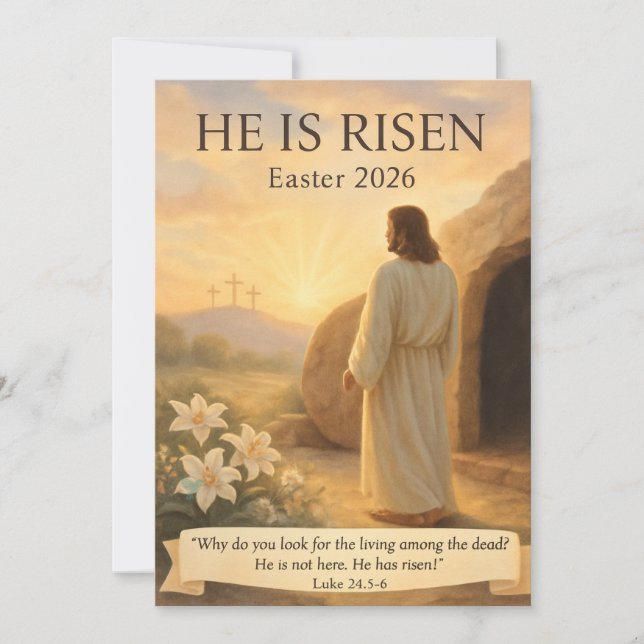 Cartão De Festividades He Is Risen Easter 2026 Jesus Christian Card (Frente)