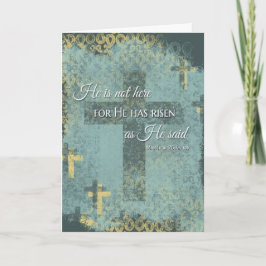 Cartão De Festividades He is Risen! Easter cross & bible verse on distres