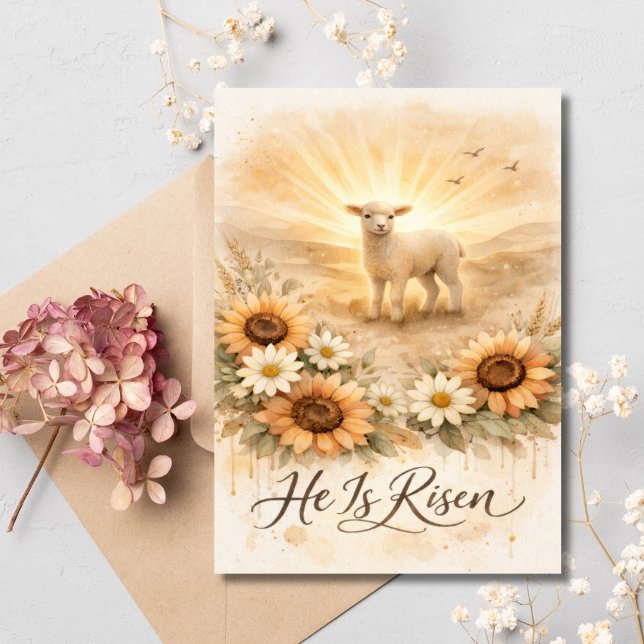 Cartão De Festividades He is Risen Easter Lamb Christian Religious  (Easter Lamb, He is Risen, Christian Religious Catholic Easter Card. Printed or Digital)