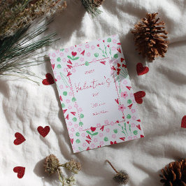 Cartão De Festividades Heart Bloom Meadow on White – Pink & Red Valentine
