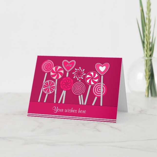 Cartão De Festividades Heart Lollipops Design Greeting Card (Frente)